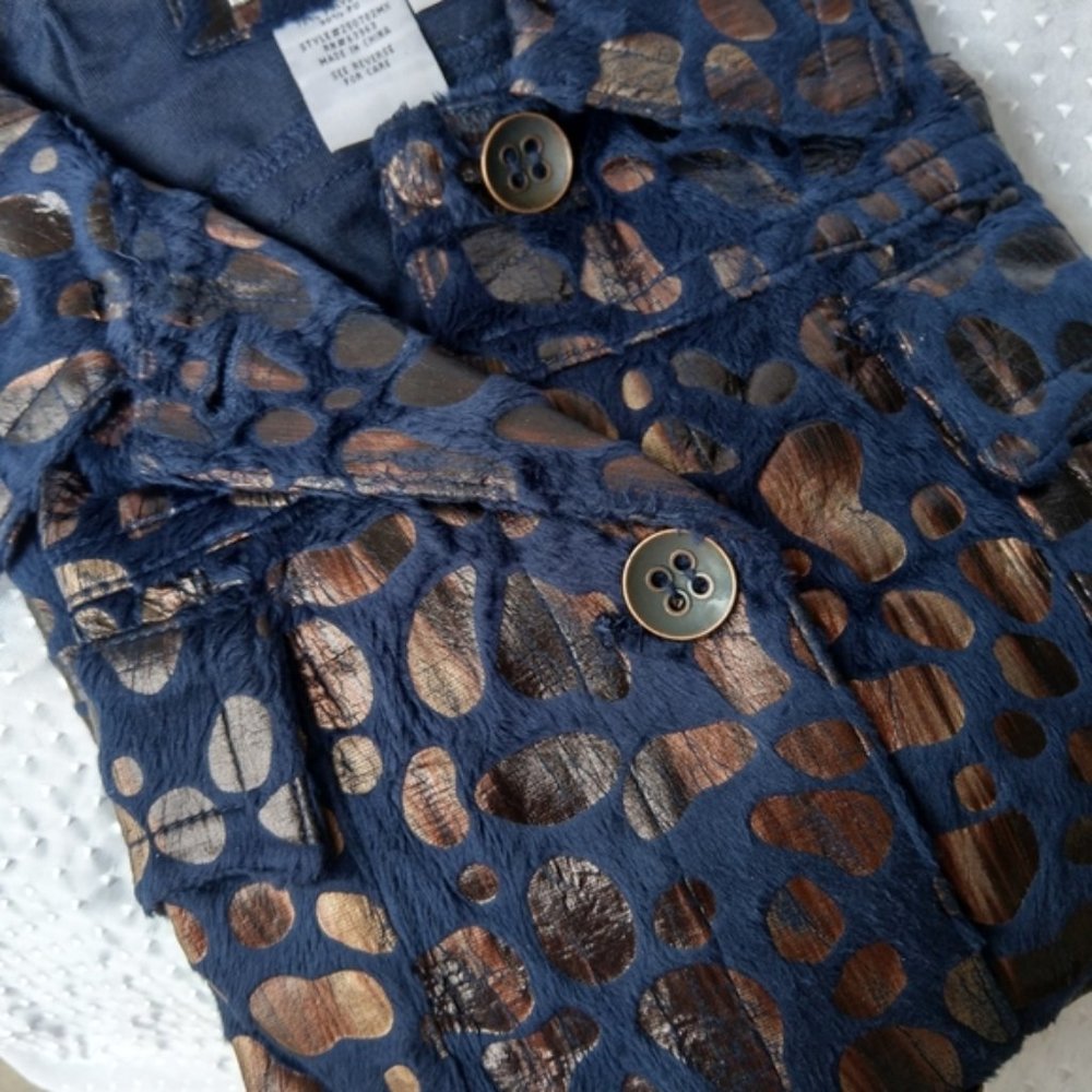 Live A Little Midnight Blue Jacket with Copper Spots Size Medium